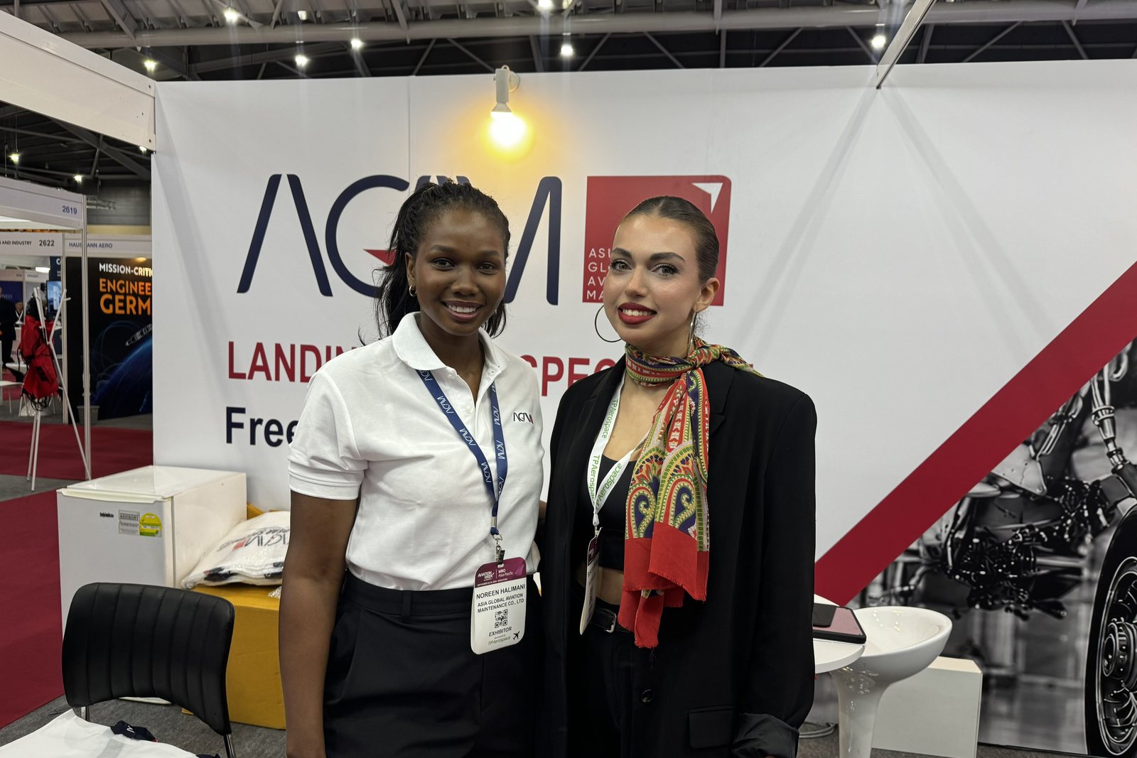 Burçe Karaman of PartsCollab with an exhibitor at MRO Asia-Pacific 2026